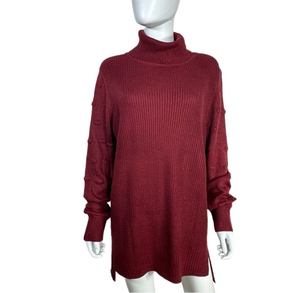 Women’s Oversized Burgundy Turtleneck Tunic Sweater - Picture 1 of 5
